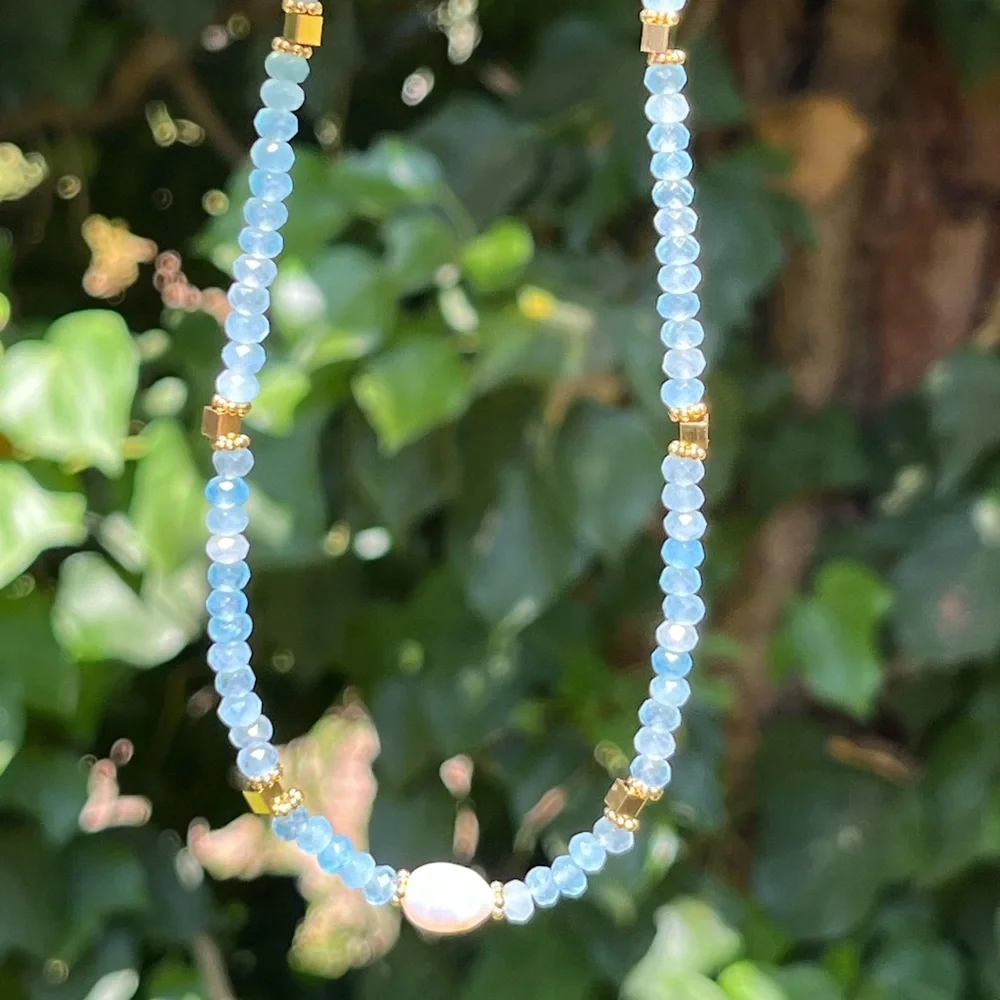 Dainty‎ stainless steel aquamarine choker